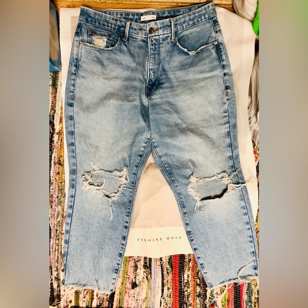 Good American jeans pants Blue Straight Leg distressed Jeans